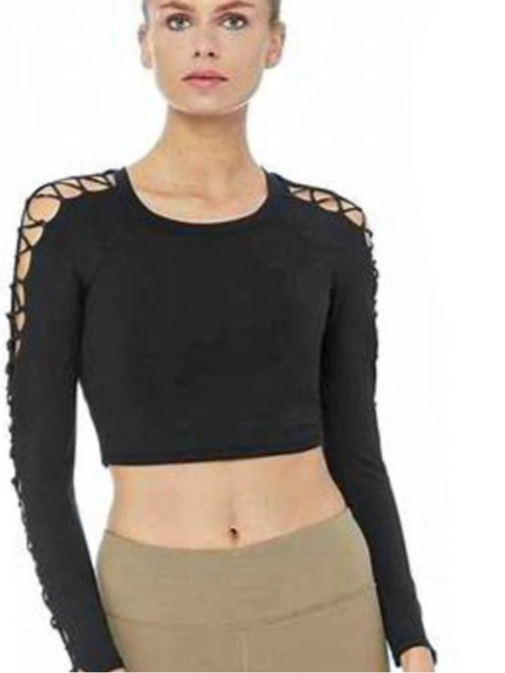 ALO Yoga Black Lace-Up Long Sleeve Crop Top